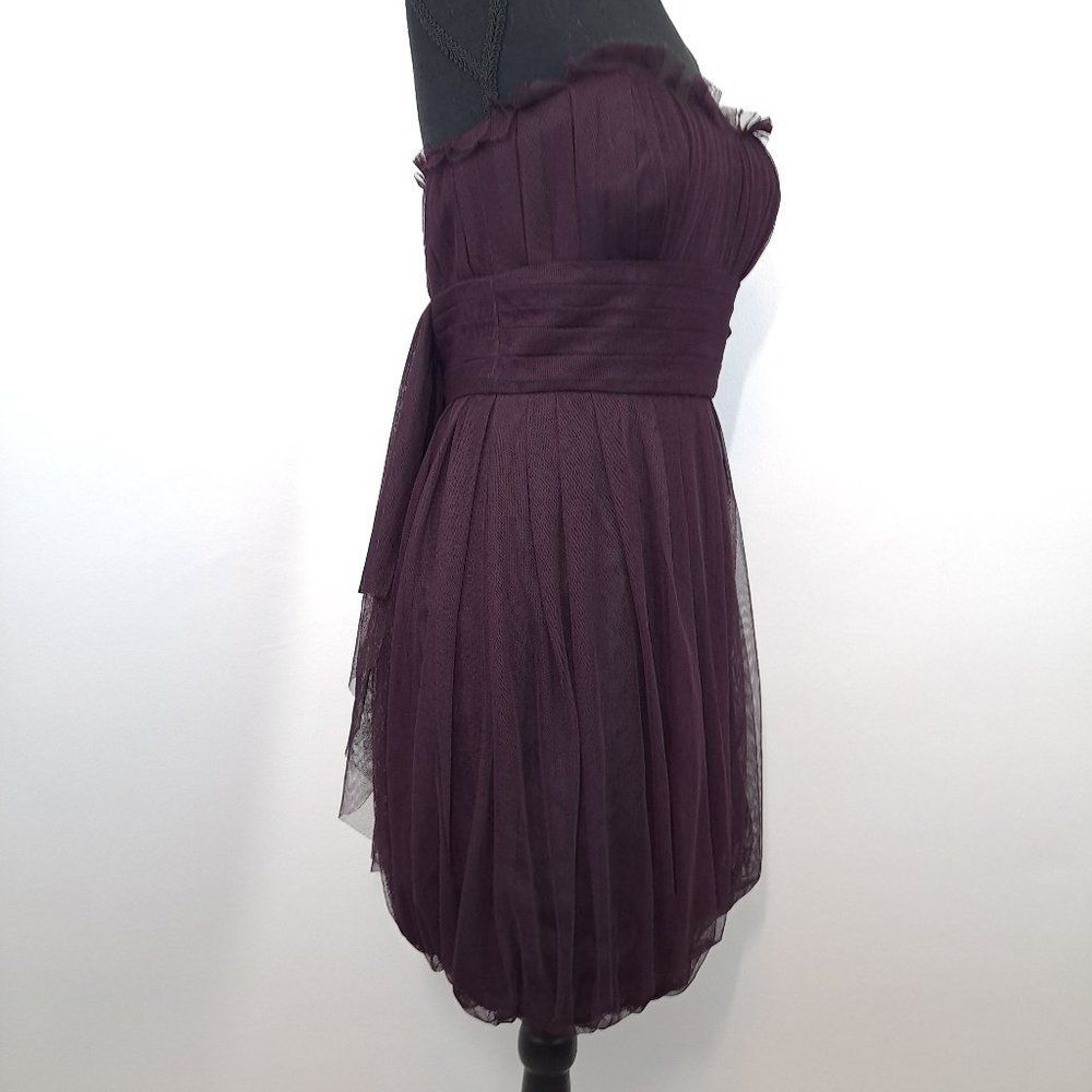 Vera Wang Maids Tulle Bubble Hem Strapless Back Zip Plum Color Dress - Picture 3 of 10